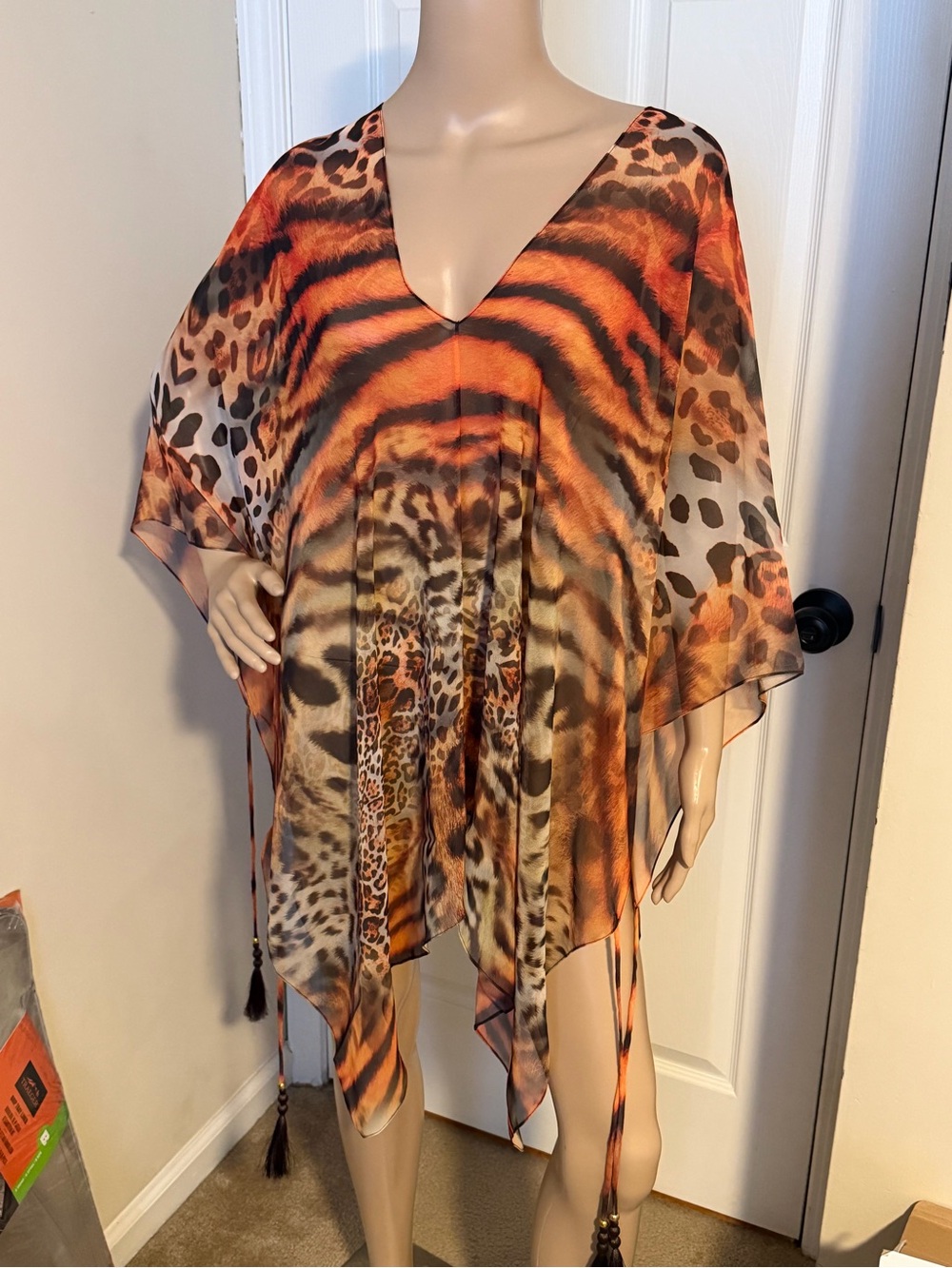 Orange Animal-Print V-Neck Swim Cover-Up Tunic
